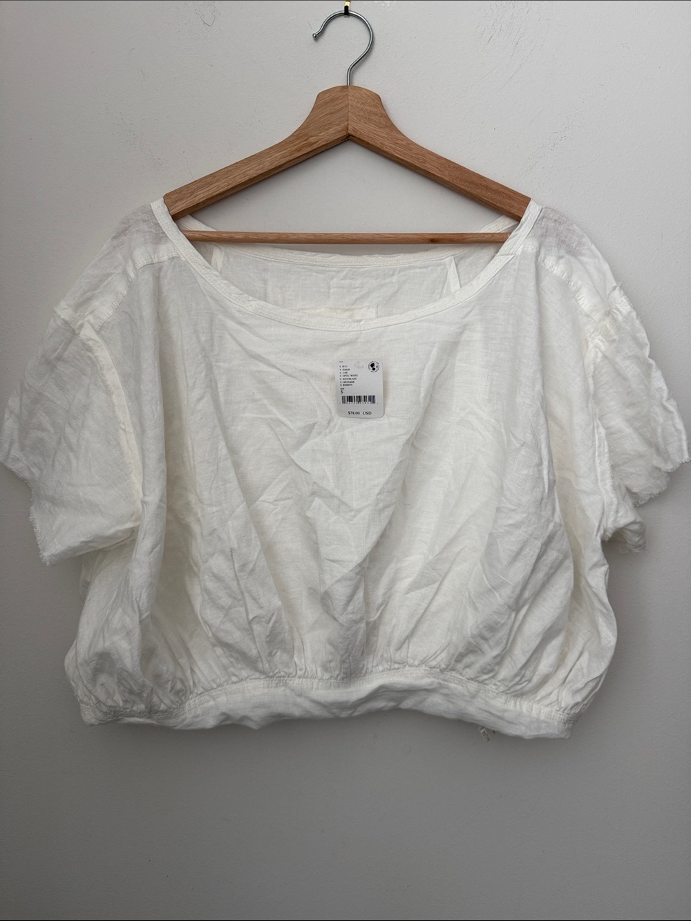 Free People Linen Blend Cropped Scoop-Neck Pullover Size S NWT
